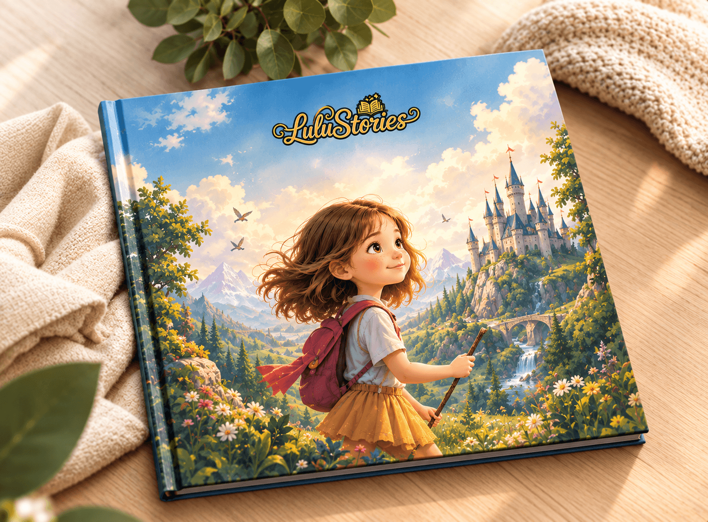 Children's book cover 'Lulu Stories' features an animated girl adventuring towards a magical castle.