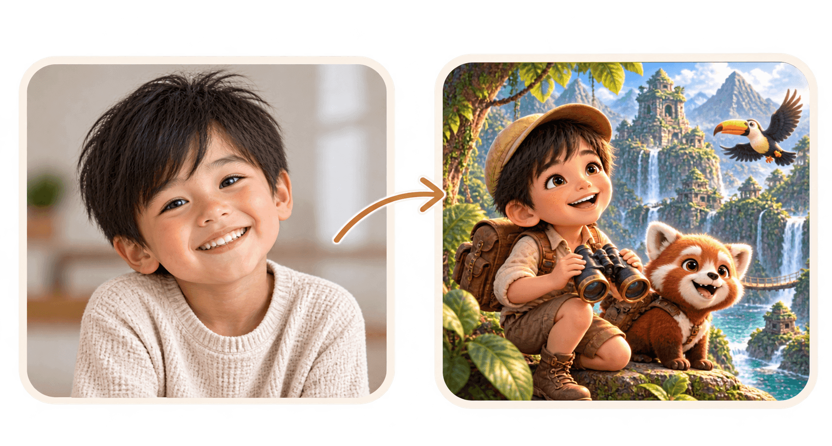 Boy photo to character on adventure